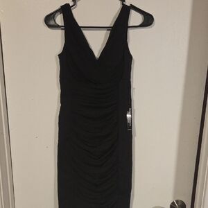 White House Black Market Ruched Black Sheath Mini Dress